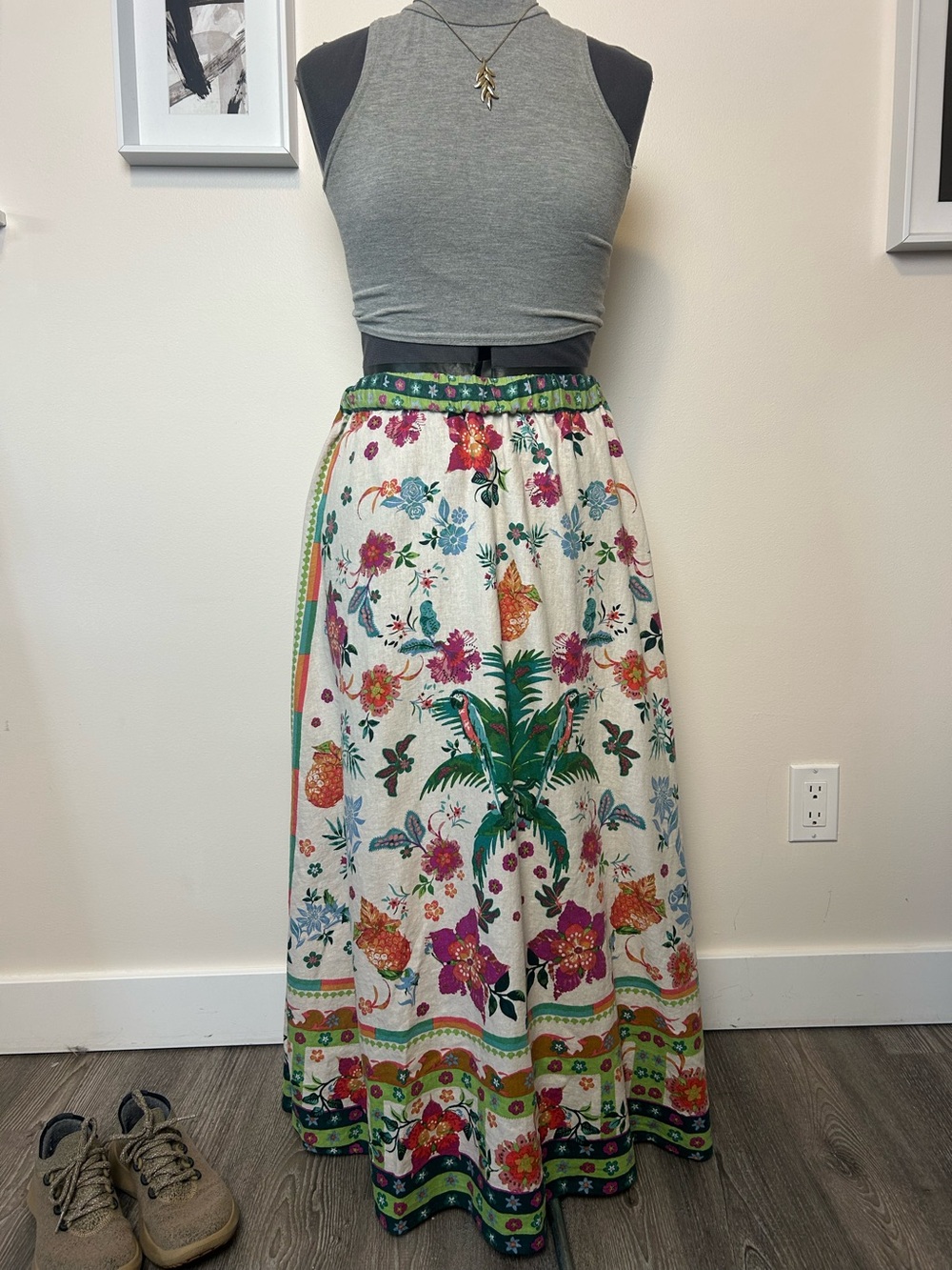 Rachel Zoe Tropical Palm Tree Floral Maxi Skirt Boho Resort Beach Medium
